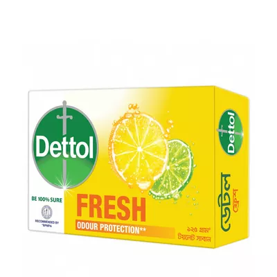 Dettol Soap Bar (Fresh With Odour Protection) - Yellow Color Pack 125 Gram