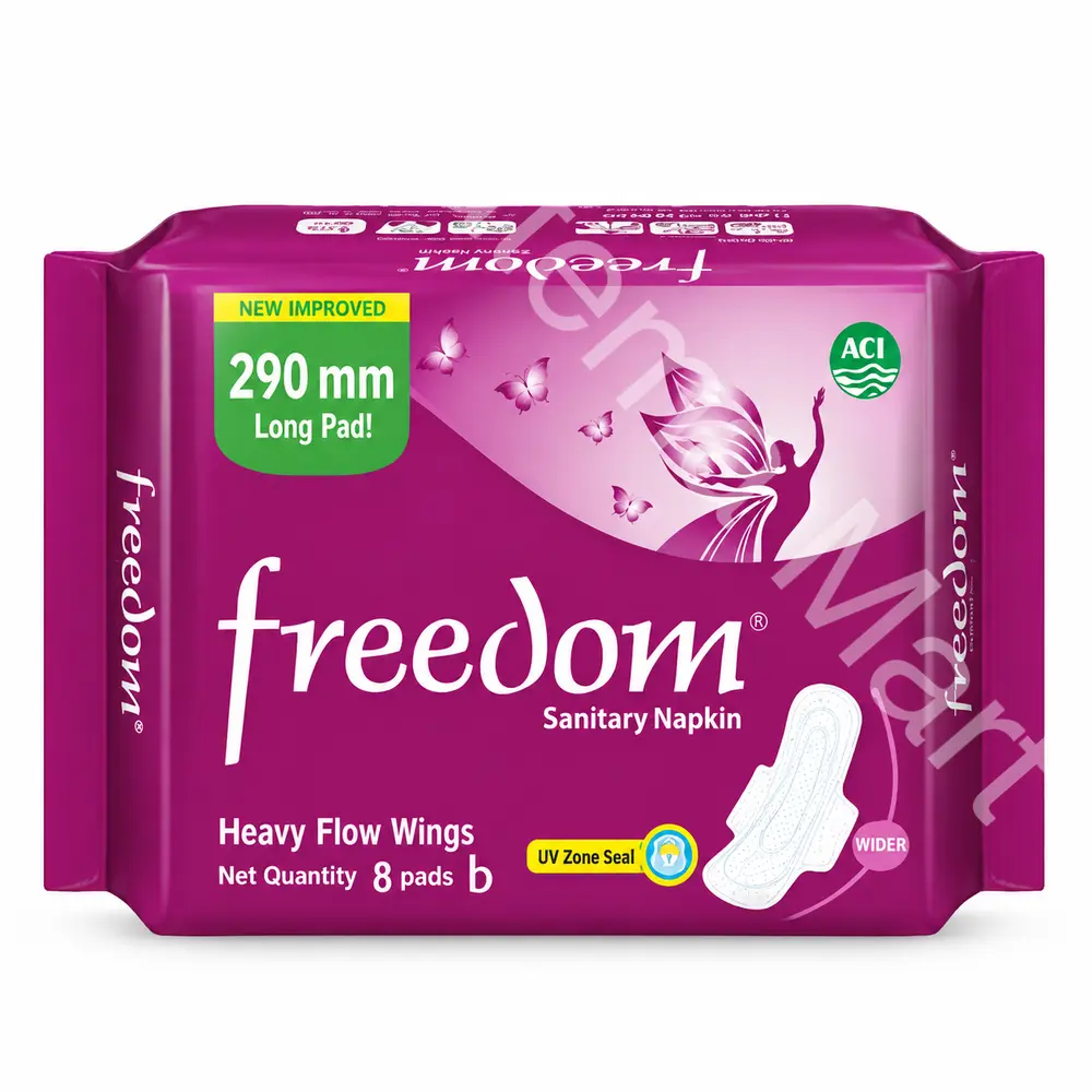 Freedom Sanitary Napkin (Heavy Flow Wings) 290 MM Long Pad 8 Pads