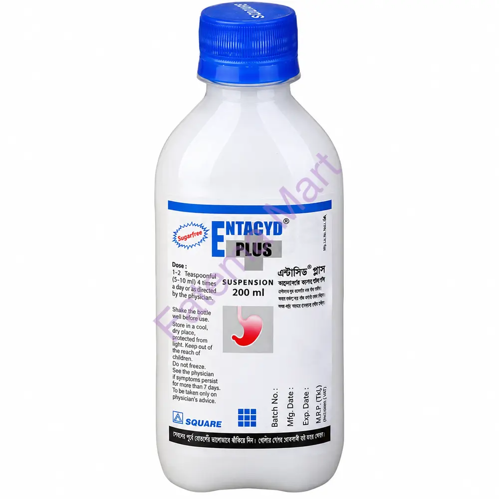 Entacyd Plus Syrup (Aluminium Hydroxide + Magnesium Hydroxide + Simethicon) 200 ml
